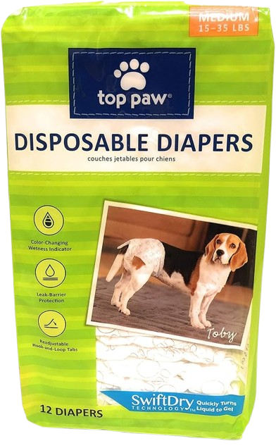 Dog Diapers | Disposable, 12 Pack, Medium (15-35 lbs)